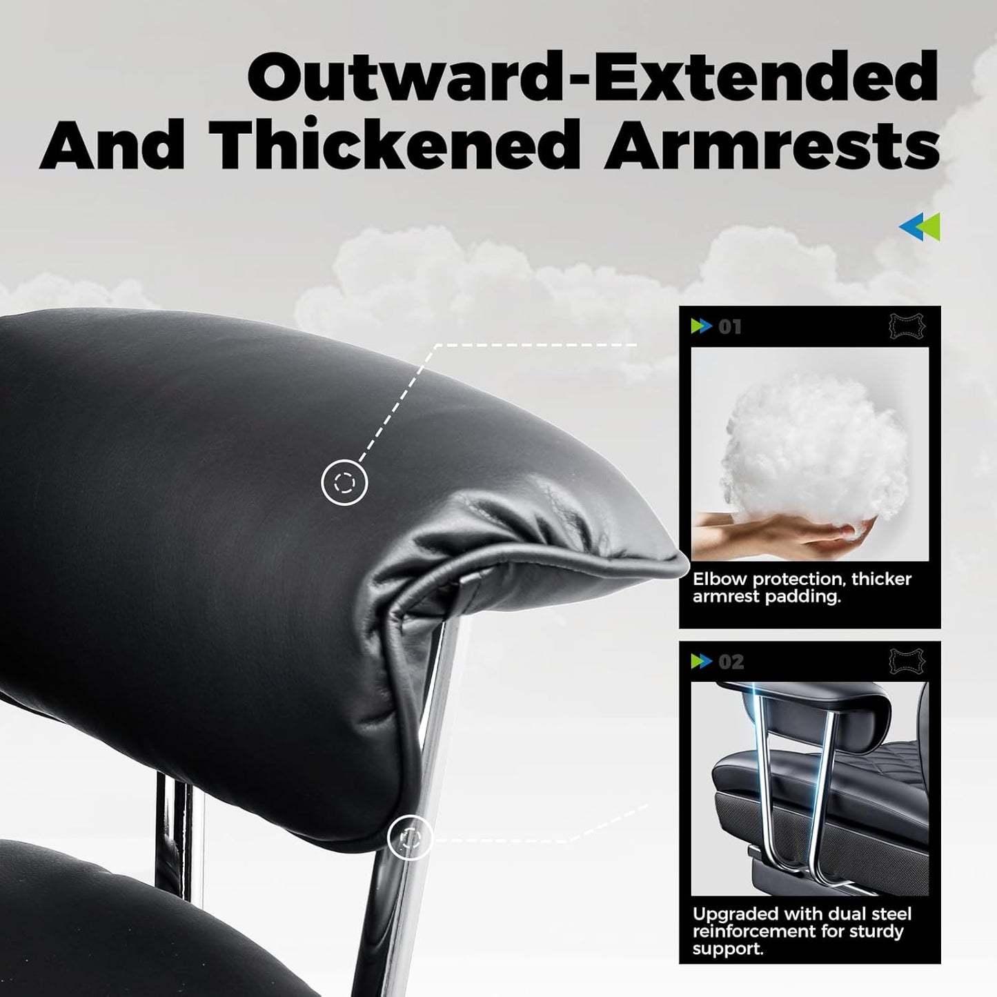 Big and Tall Office Chair, High Back Leather Gaming Chair with Footrest, Executive Ergonomic Office Chair with Pocket Spring Lumbar Support and with Outward Fixed Soft Armrests