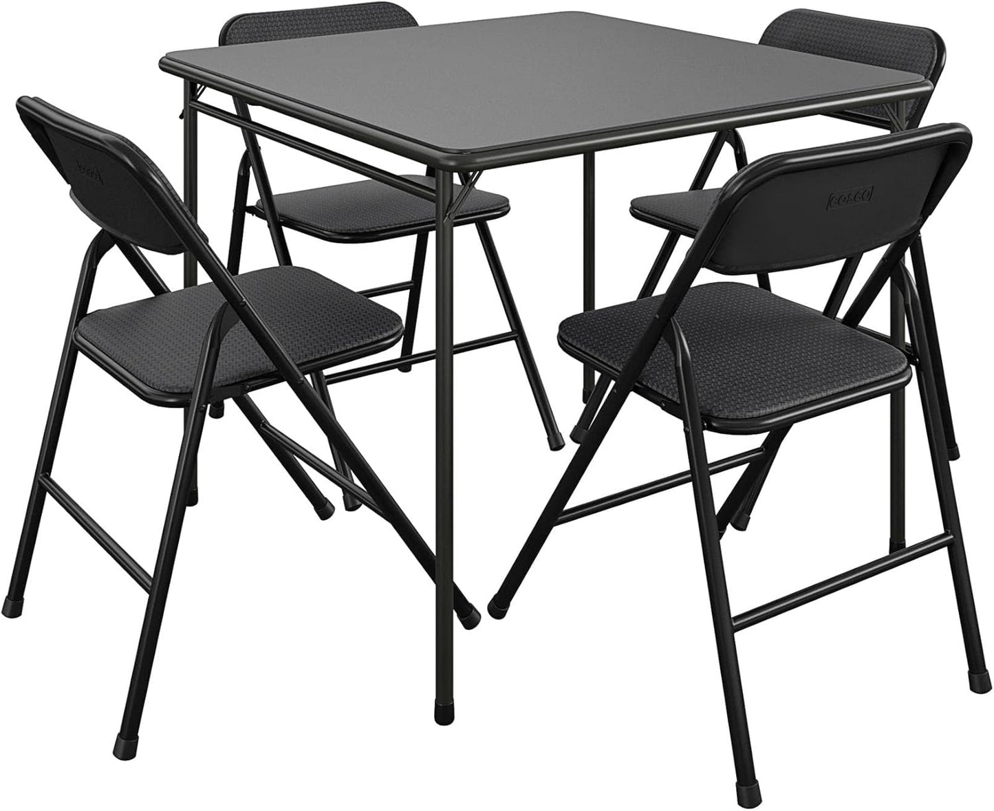 products Premium 5-Piece Table & Chair Dining Set, with 34" Vinyl Top Card Table and 4 Fabric Padded Seat & Back Folding Chairs, Black