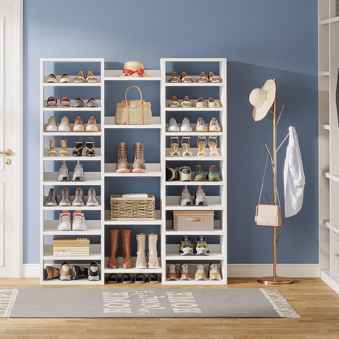 14-Tier Shoe Rack, White Shoe Storage Cabinet with 22 Open Cubbies, 46 Pairs Wide Entryway Shelf for Shoes, Modern Organizer for Closet Living Room Entryway Hallway