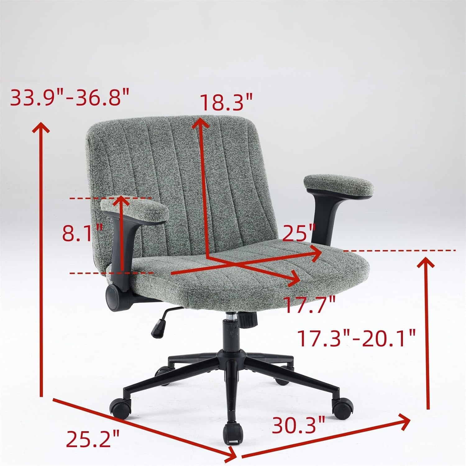 Criss Cross Chair with Adjustable Flip-Up Arms,Cross Legged Chair with Wheels, Extra Wide Office Chair,Cozy Desk Chair for Home Office, Vanity, Apartment,Chenille Velvet,Dark Green