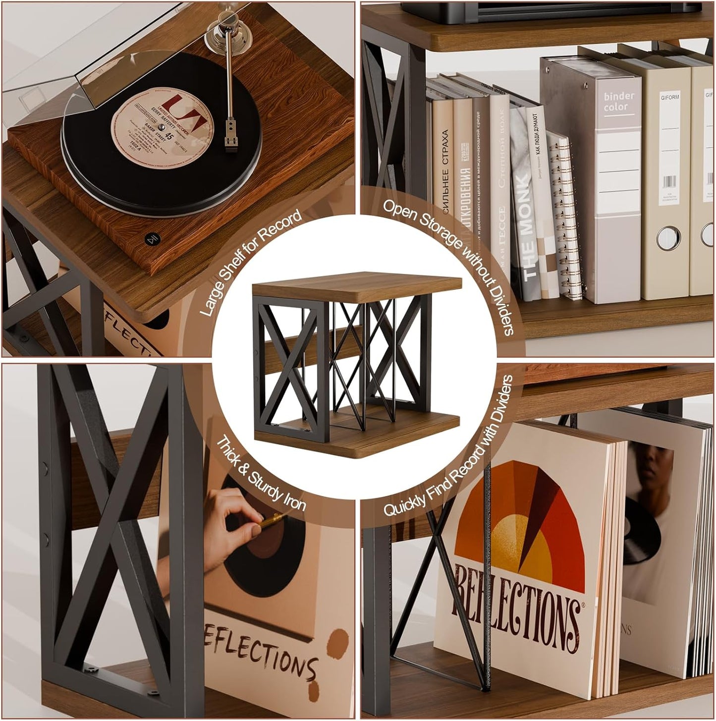 Vinyl Records Storage,80-100Lps Record Holder,Stackable Vinyl Holder,2-Tier Record Player Stand,Wood Records Player Table,Turntable Stand for Magazine, Book, Files, Albums