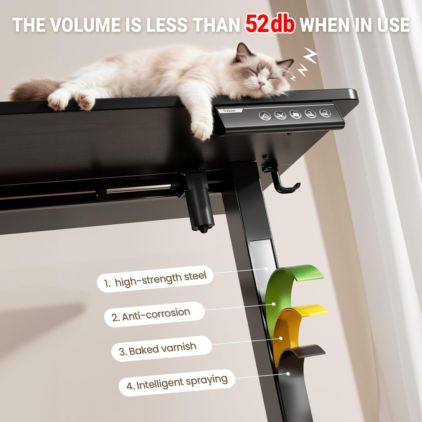 47.2" Standing Desk, Adjustable Height Office Desk with Wood Desktop, Computer Table for Home Work, Study and Gaming, Small Spaces, Modern Furniture, Black
