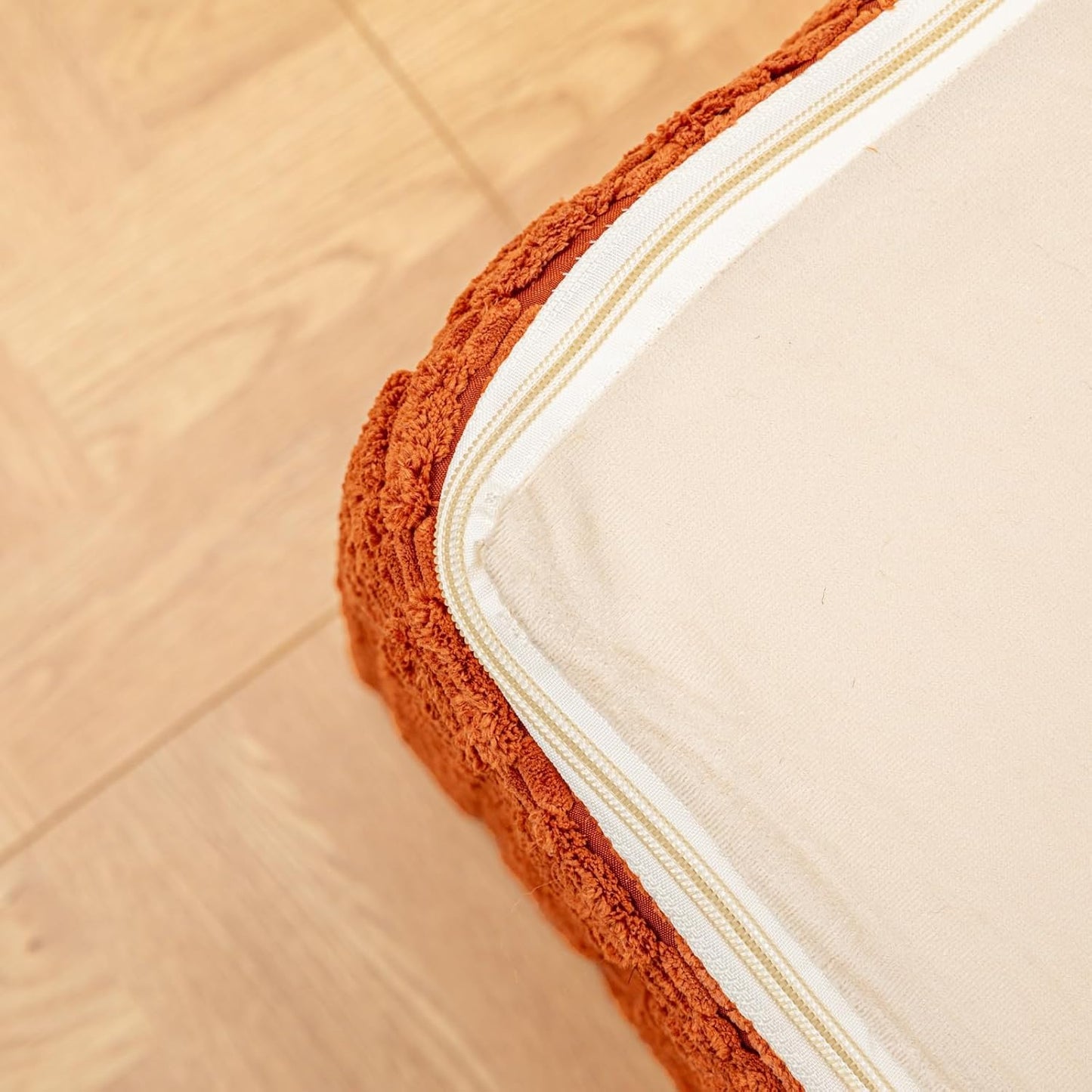 round Square Pouf Ottoman Foot Rest – Lightweight Modern Footstool with Plush Foam Filling, Perfect for Living Room Decor & Cozy Comfort – 20X20X14 Inch Chic Accent Piece (Burnt Orange)