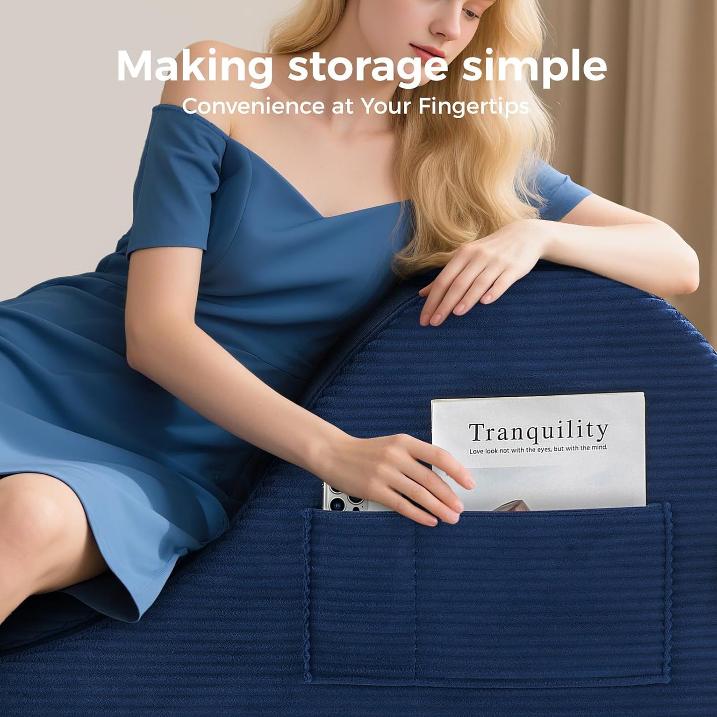 Yoga Chairs for Adults, Ergonomic Chaise Lounge Chair Indoor with Side Pocket, Lumbar Pillow, Ottoman, Yoga Chair Perfect for Stretching, Relaxation, Exercise, Used in Bedroom, Living Room(Blue)