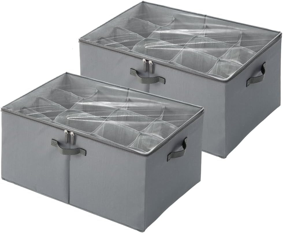 16-Cell Shoe Organizer for Closet (2-Pack) | Large Collapsible Fabric Cube Storage Boxes with Clear Cover | Fits up to 16-32 Pairs Sandals/Sneakers | Space-Saving for Bedroom & Small Spaces