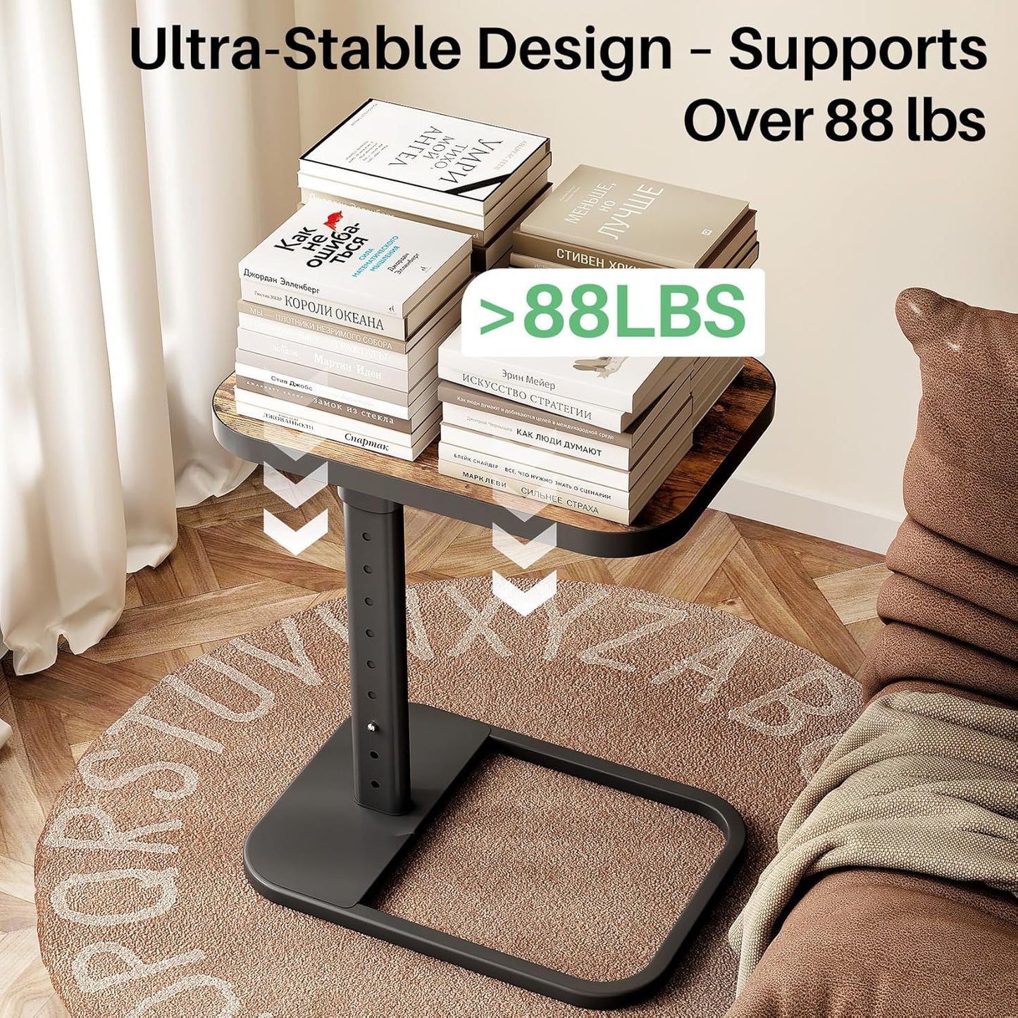 TV Tray Table, Adjustable Height & Flip-Top & Rounded Metal Corners, Snack Table for Couch, Sofa, Bed, Chair, Living Room, C Shaped End Side Table for Eating, Dinner or Laptop, Small Spaces