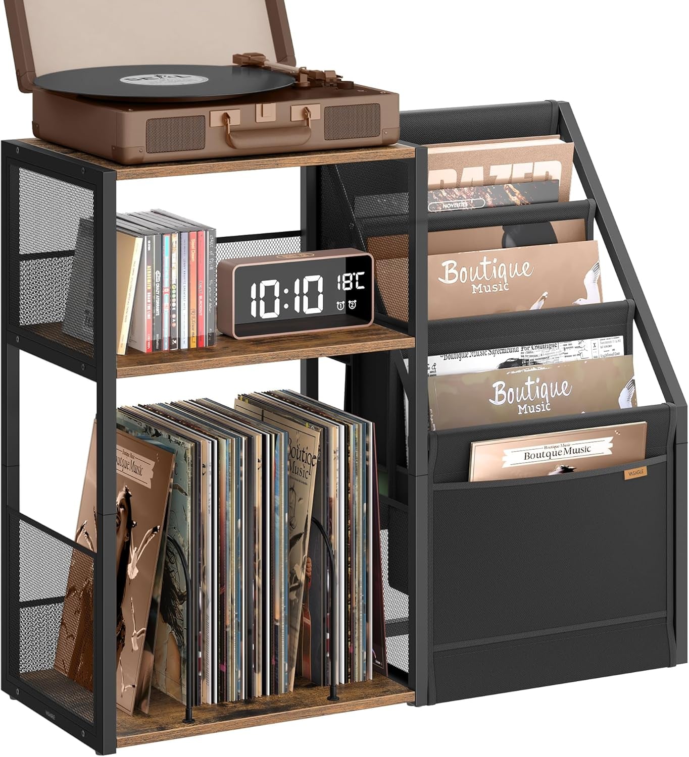 Record Player Stand, 3-Tier Side Table, Vinyl Record Storage up to 140 Albums, End Table for Living Room, Bedroom, Rustic Brown ULET276K01