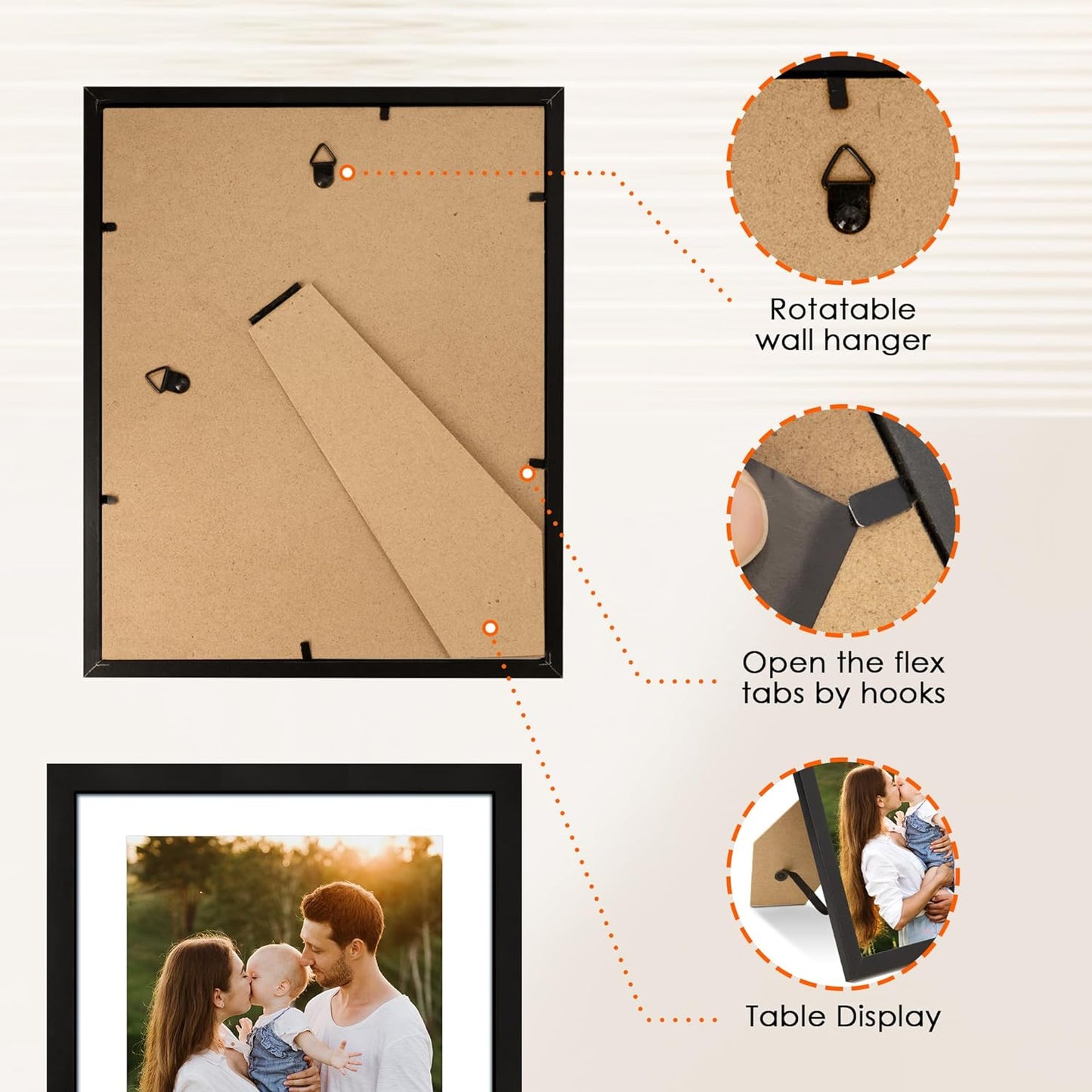 8X10 Picture Frame Set of 2, Photo Frame with HD Plexiglass, Display Pictures 5X7 with Mat or 8X10 without Mat Multi Picture Frames Collage for Tabletop or Wall Display, Black