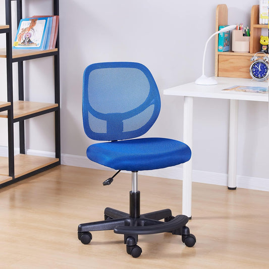 Kids Adjustable Mesh Low-Back Swivel Study Desk Chair with Footrest, Blue