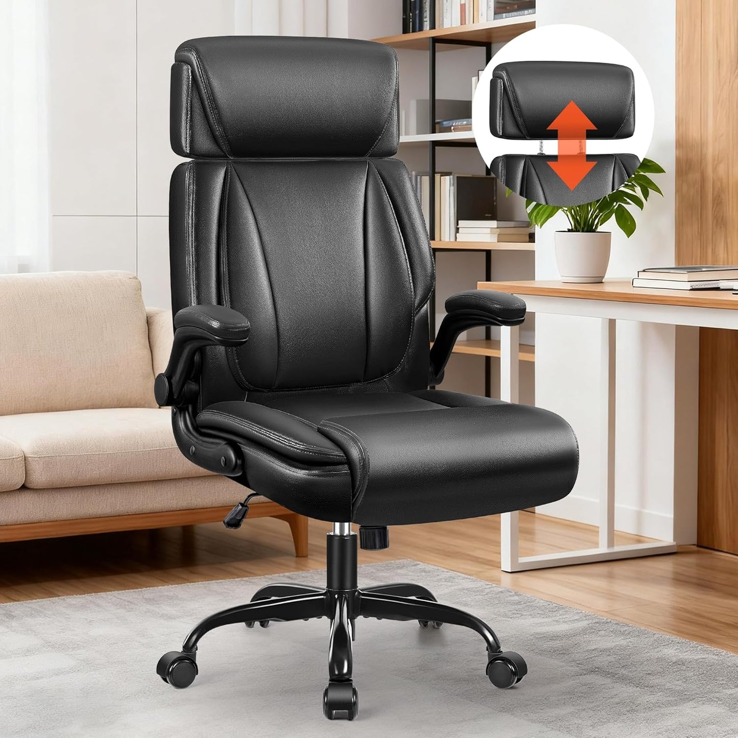 Office Chair, Ergonomic Desk Chair, Executive Leather Office Chairs with Lumbar Support, Adjustable Headrest & Armrests, Big and Tall Computer Chair, PC Chair with Rocking Function
