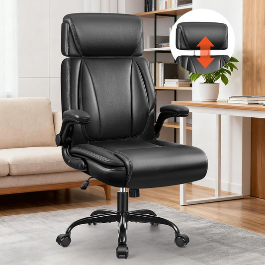 Office Chair, Ergonomic Desk Chair, Executive Leather Office Chairs with Lumbar Support, Adjustable Headrest & Armrests, Big and Tall Computer Chair, PC Chair with Rocking Function