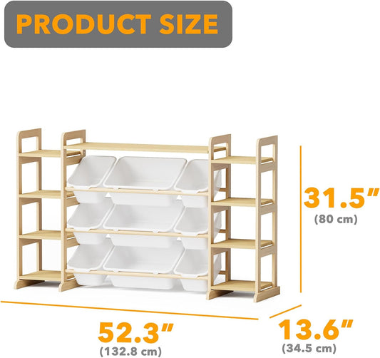 Large Toy Storage Organizer 9 Shelves 9 Bins, Toy Organizers Storage Bookshelf, Kids Bin Shelf Toys Box Bookcase for Bedroom Playroom Organization Room Decor, White