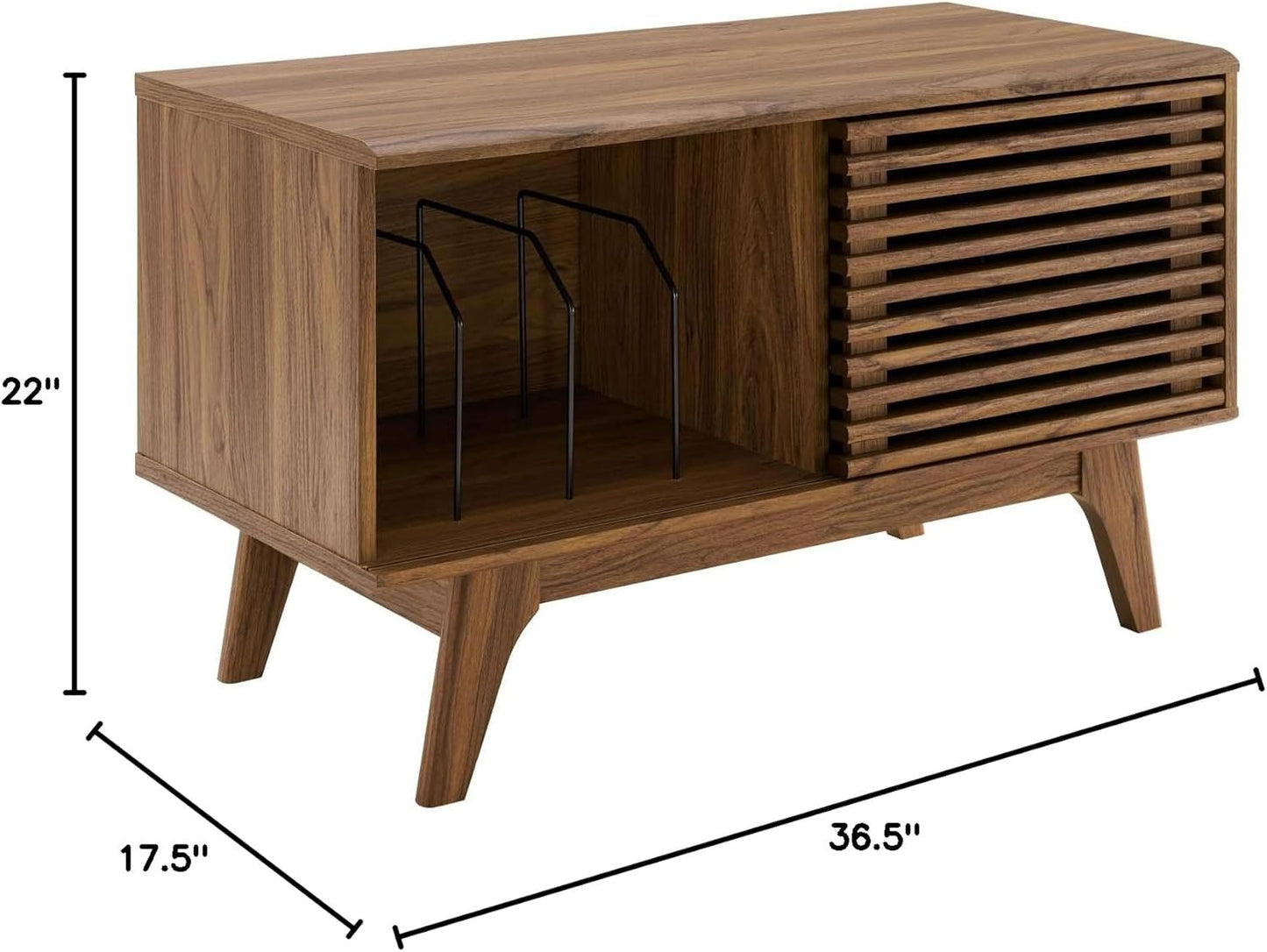 Render Mid-Century Modern 37" Vinyl Record Display Stand in Walnut, 37 Inch