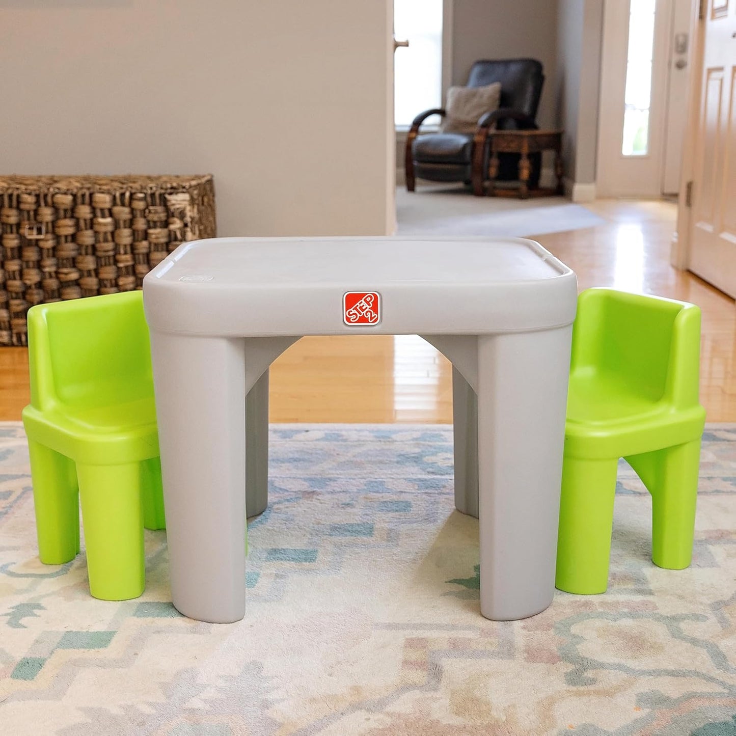 Mighty My Size Kids Table & Chair Set, Playroom Activity Table for Arts & Crafts, Made of Durable Plastic, for Toddlers 2+ Years Old, Gray & Green