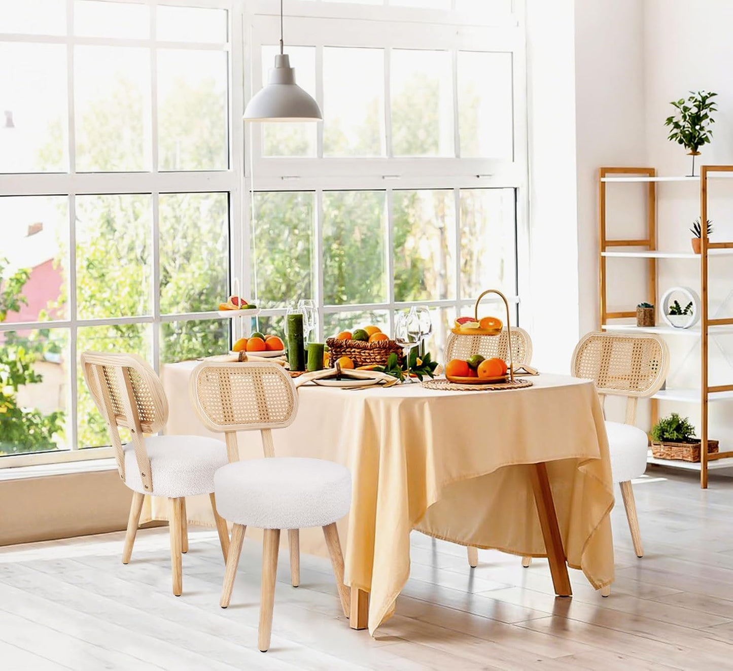 Rattan Dining Chair, Kitchen Dining Room Chairs, Mid Century Modern Boucle Chair, Stylish Upholstered Wood Accent Chair, Cute Sherpa Chair, Living Room Bar Stool Chair, Boho Makeup Vanity Chair, 1 Pc