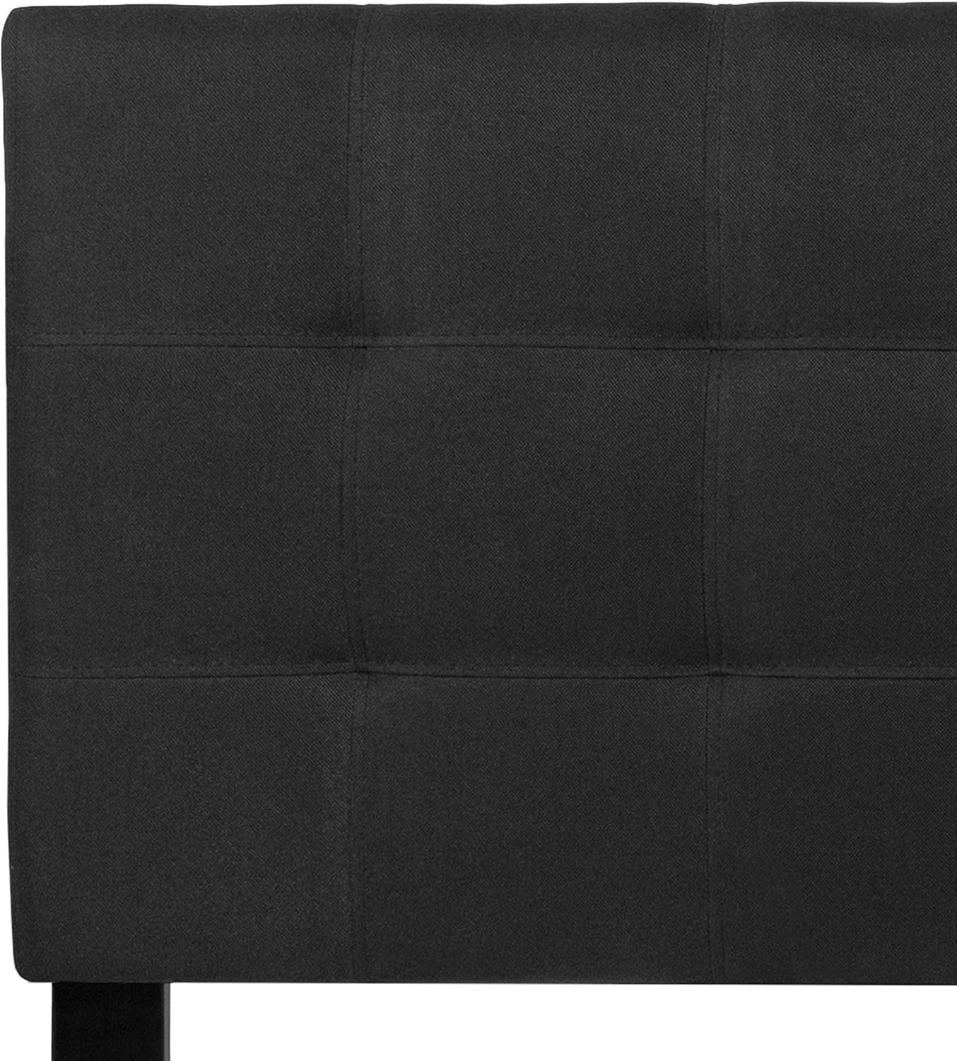 Quilted Tufted Upholstered Queen Size Headboard in Black Fabric