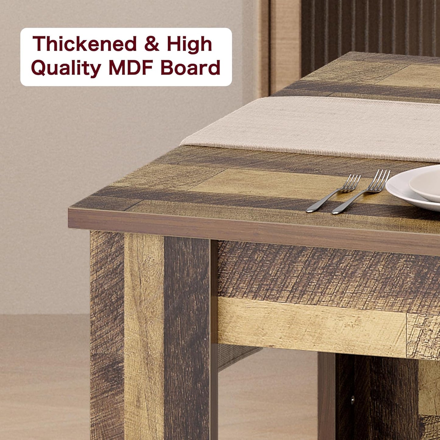 Dining Table for 4-6, 63" Inch Dining Tables for 4, Farmhouse Large Kitchen Dining Table, Rectangular Dining Room Table for Small Space, Wood Dinner Table for Kitchen, Apartment, Rustic Brown