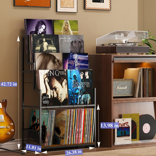 5-Tier Vinyl Record Storage Stand Holder with Record Display Shelf, Large Capacity Vinyl Organizer,250-320 Albums Storage Metal Record Rack for LP, CD, DVD, Magazine, Books
