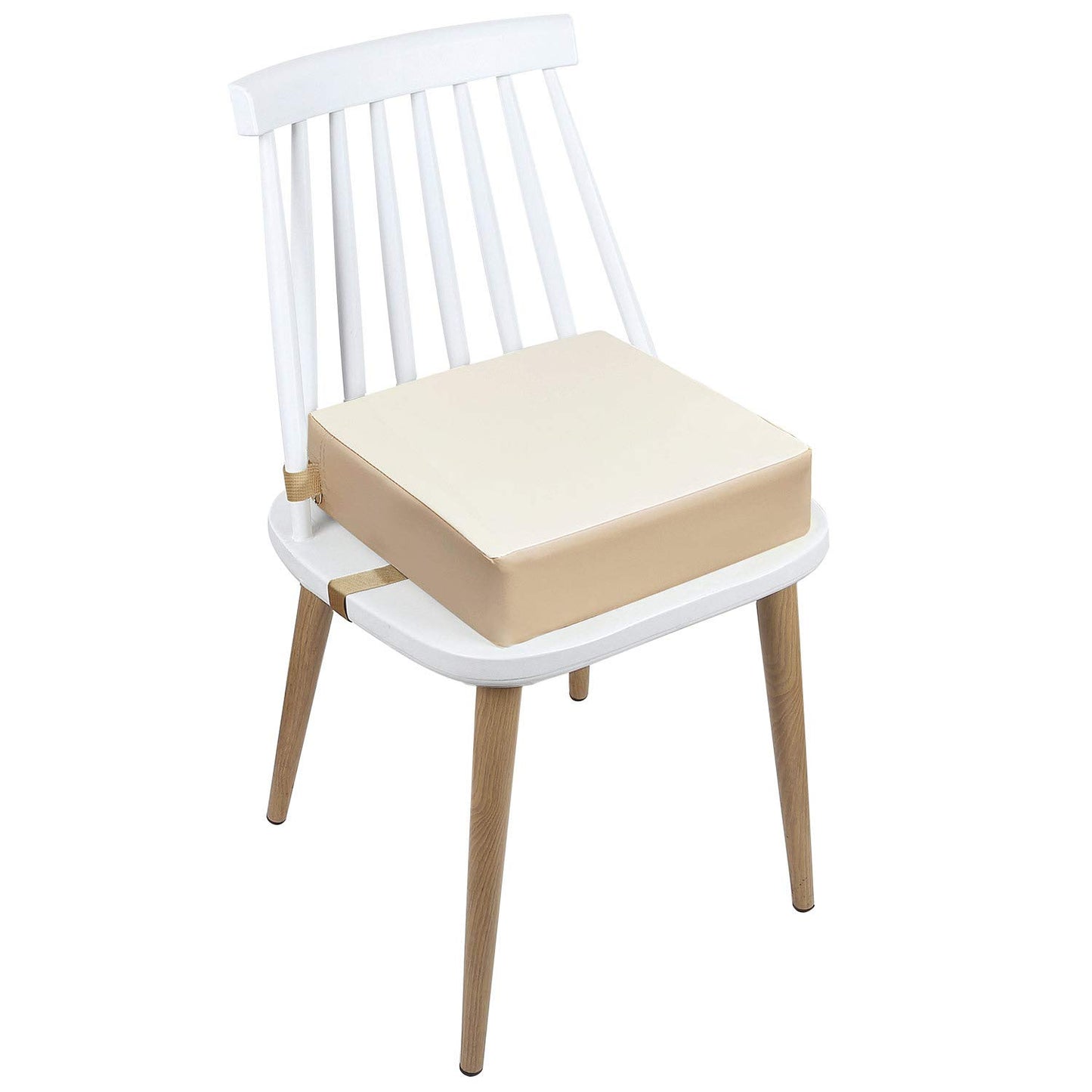 Toddler Booster Seat Dining, Washable 2 Straps Safety Buckle Kids Booster Seat for Dining Table, Portable Travel Increasing Cushion (Beige-Pu)