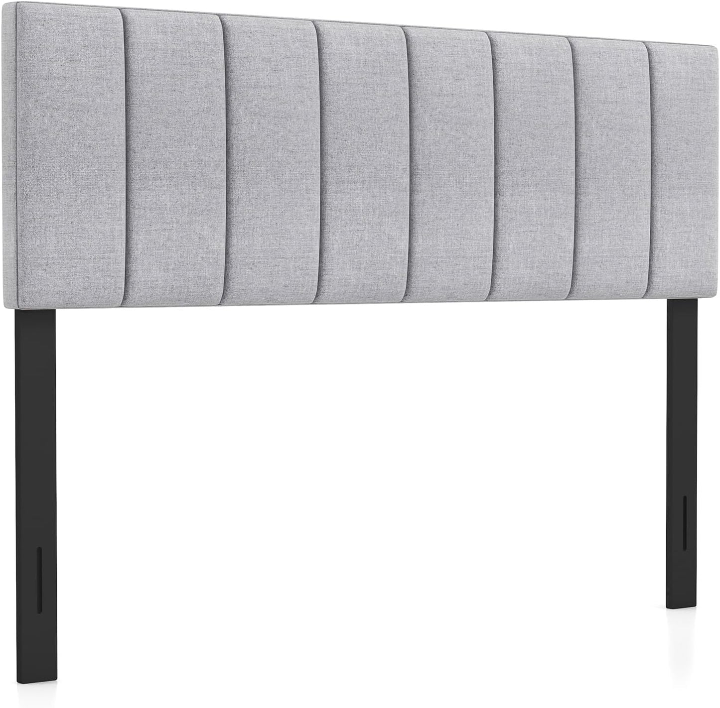 Linen Upholstered Headboard for Full & Queen Size Bed, Vertical Channel Tufted Rectangular Headboard with Solid Wood Legs & Adjustable Width, Padded Bed Backboard, Easy Assembly (Gray)