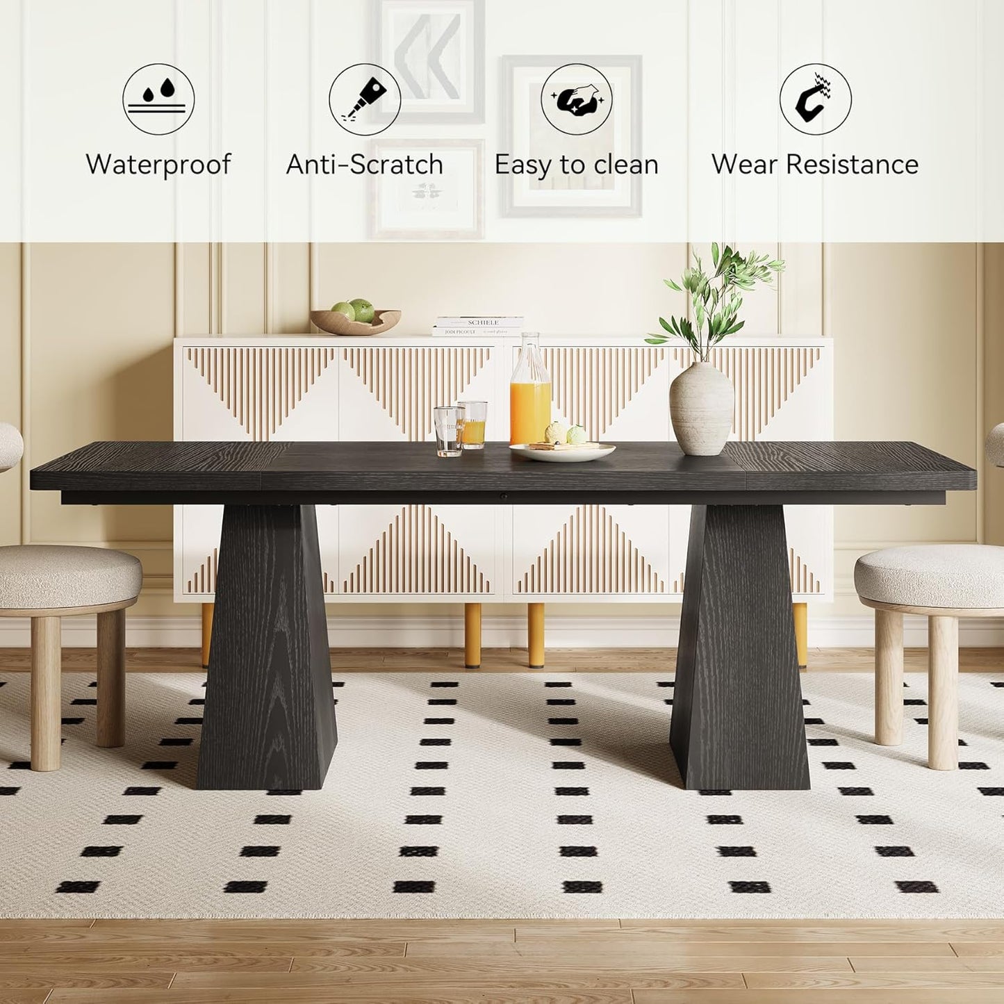 Dining Table for 4-6 People, Wooden Table, Rectangle Furniture with Heavy Duty Legs, Modern Kitchen Table for Home, Dining Room, Black