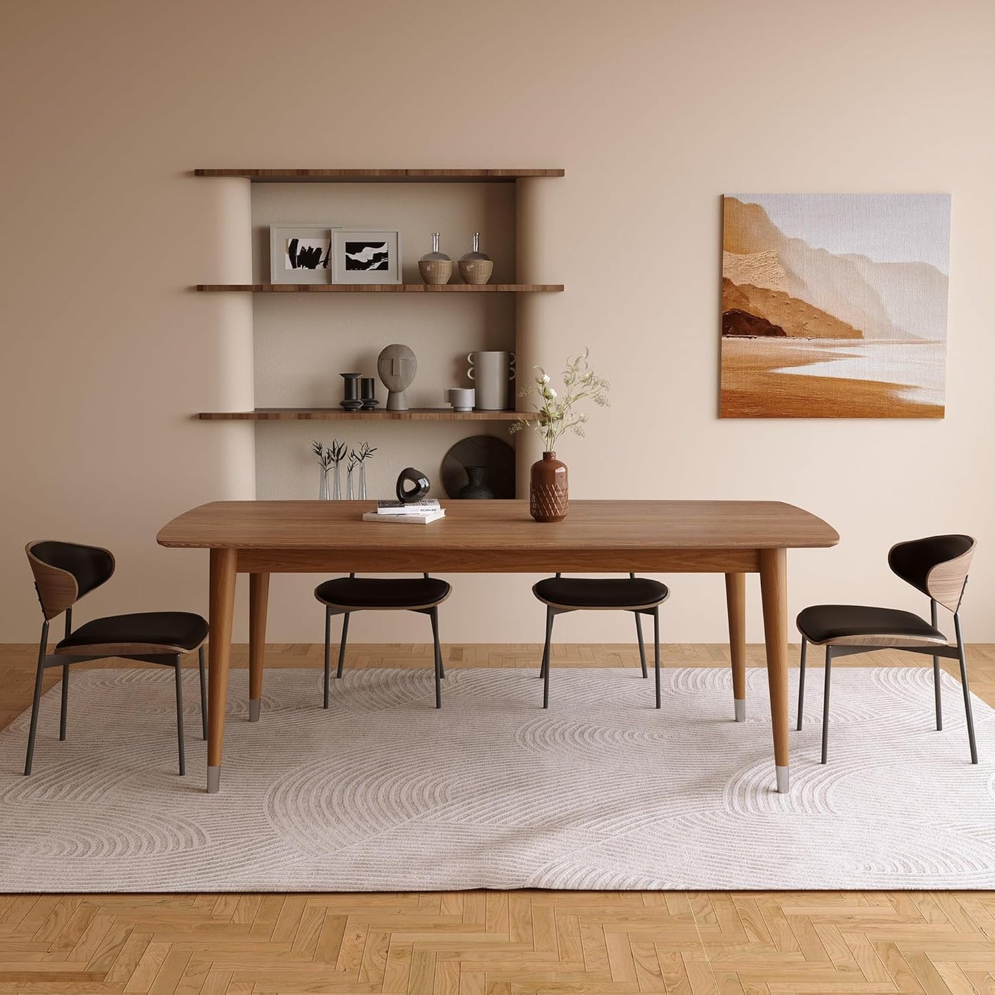 Mid-Century Modern 62.9" Dining Table, Multi-Purpose for Kitchen Meals, Home Office Work, Living Room Breakfast Nook & Patio Gatherings, Elegant Dinner Table for Dining Room Use, Walnut