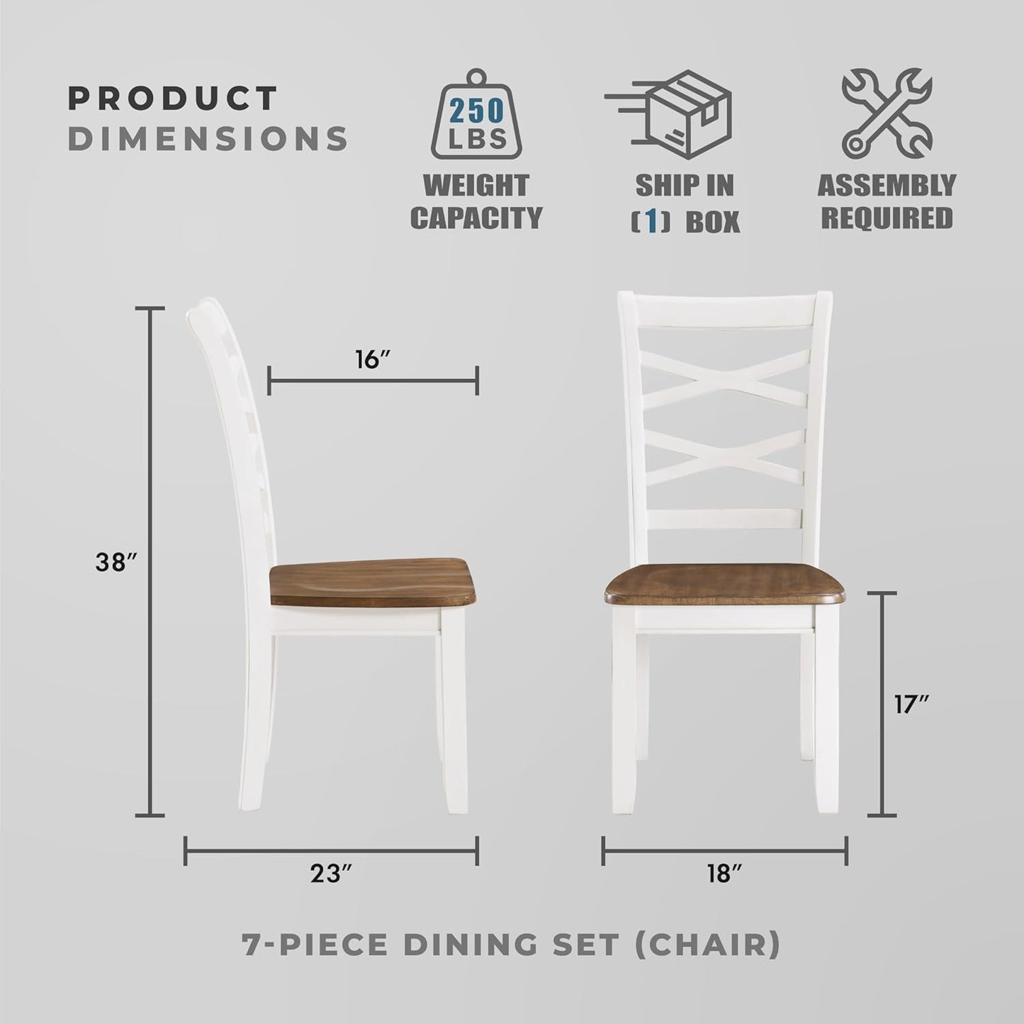 Dining Table Set for 6 with Chairs, Wood 7 Piece Farmhouse Dining Room Table and Chairs Set of 6, Cross Back, Easy Assembly Seater for Indoor Home, Dinner, Kitchen, Cherry/White