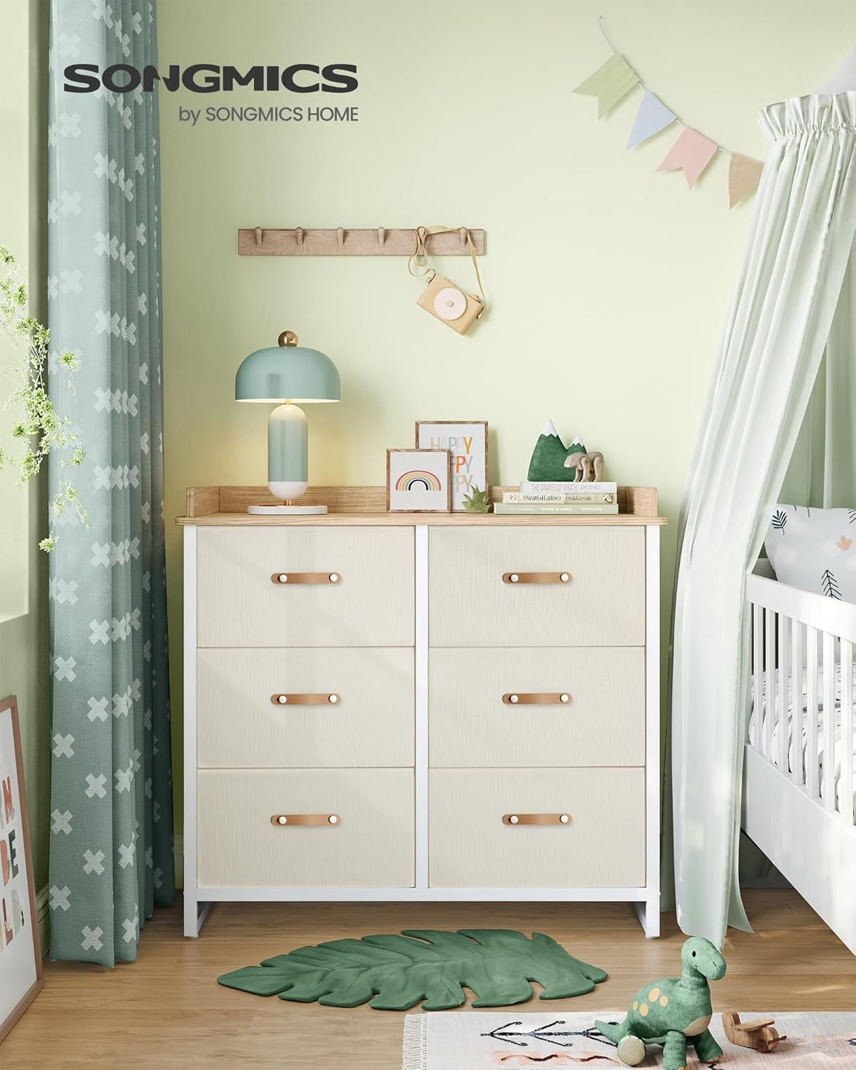 Kids Dresser with 6 Drawers, Boys Girls Dresser, with Water-Resistant Tabletop, Storage Organizer Cabinet, for Bedroom Hallway, Beige UGKR101K01