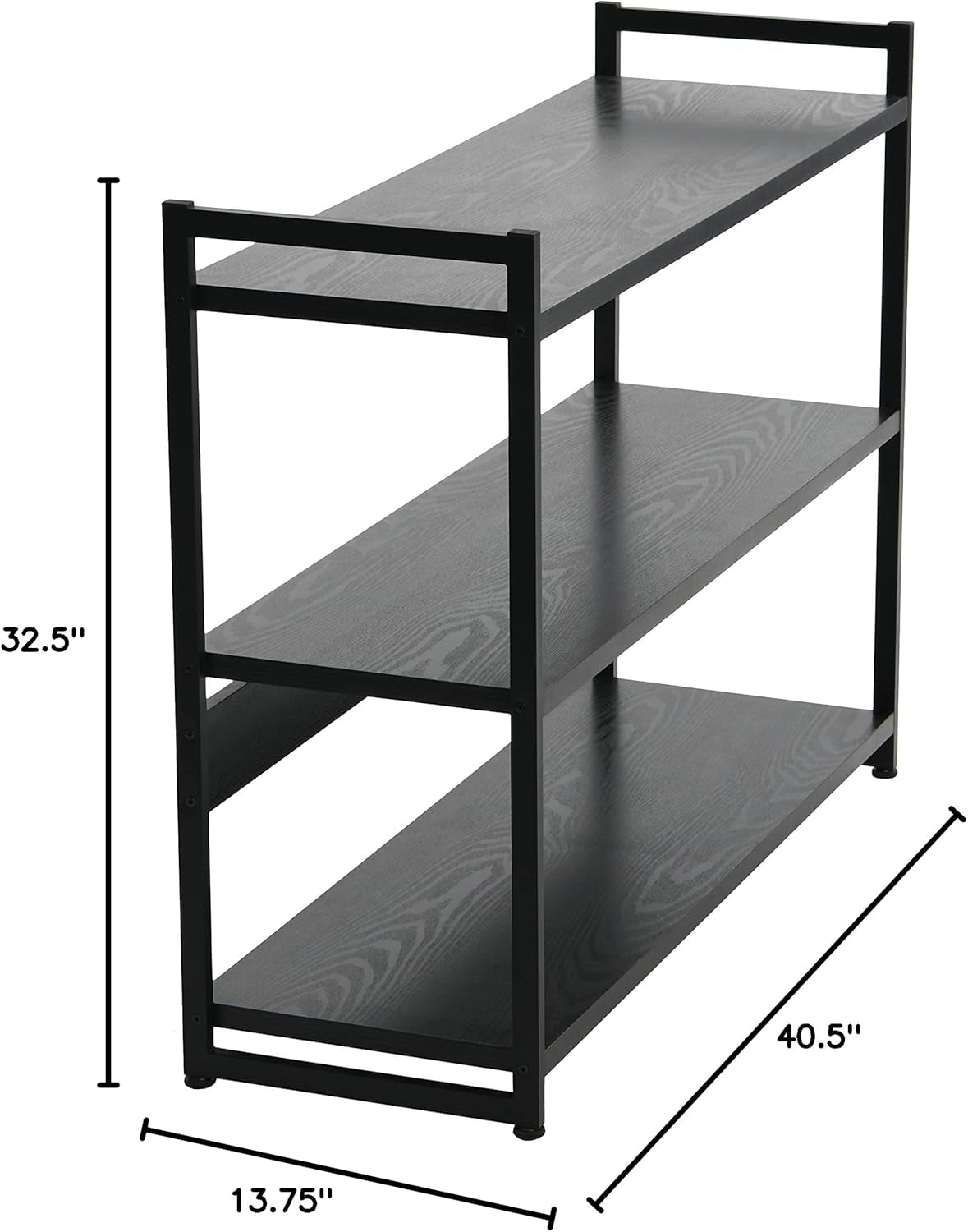 Jamestown Wide 3 Shelf Open Storage Bookshelf Black Oak Wood Grain and Black Metal
