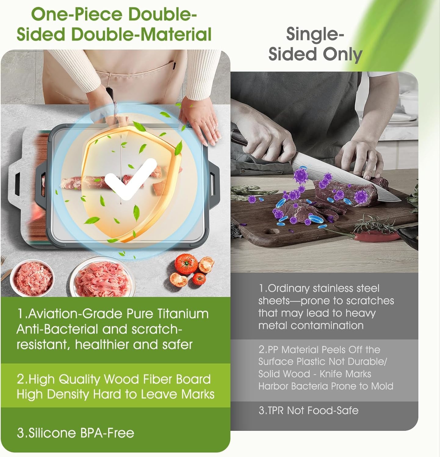 Titanium Cutting Board for Kitchen, Double Sided Pure Titanium and Wood Fiber Cutting Board with Juice Groove, Food Grade Material, for Chopping Meat/Vegetables/Fruit Dishwasher Safe 16"×11"