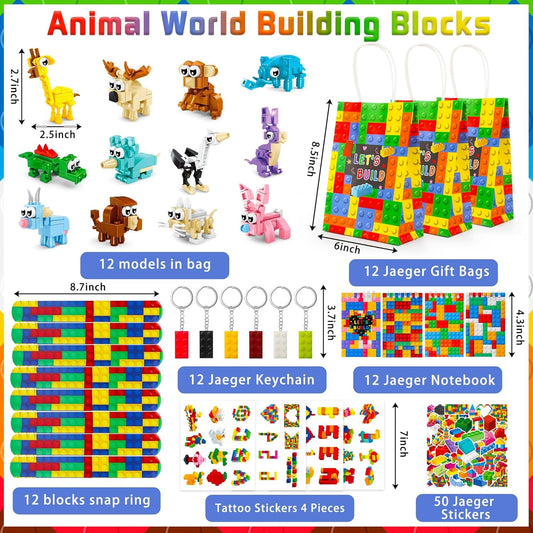 146 Pack Building Blocks Party Favor, Building Blocks Party Supplies Tote Bag Notebook Bracelet Keychain Stamps Stickers for Birthday Party Decoration Gifts Class Reward