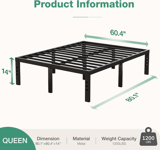 Queen Bed Frame, 14 Inch Metal Platform Bed Frame Queen Size with Storage Space under Bed, Heavy Duty Steel Slat Support, Easy Assembly, No Box Spring Needed