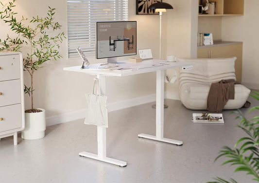 Electric Standing Desk Adjustable Height, 40 X 24 Inches Stand up Desk with Cable Management, Home Office Desks with Splice Board & White Frame, White Top
