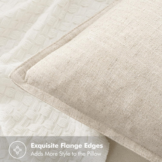 Decorative Linen Euro Sham Pillow Covers 24X24 Natural Beige Boho Farmhouse Neutral Couch Throw Pillows for Bed Pack of 2 Accent Modern Pillowcase Sofa Livingroom Home Decor