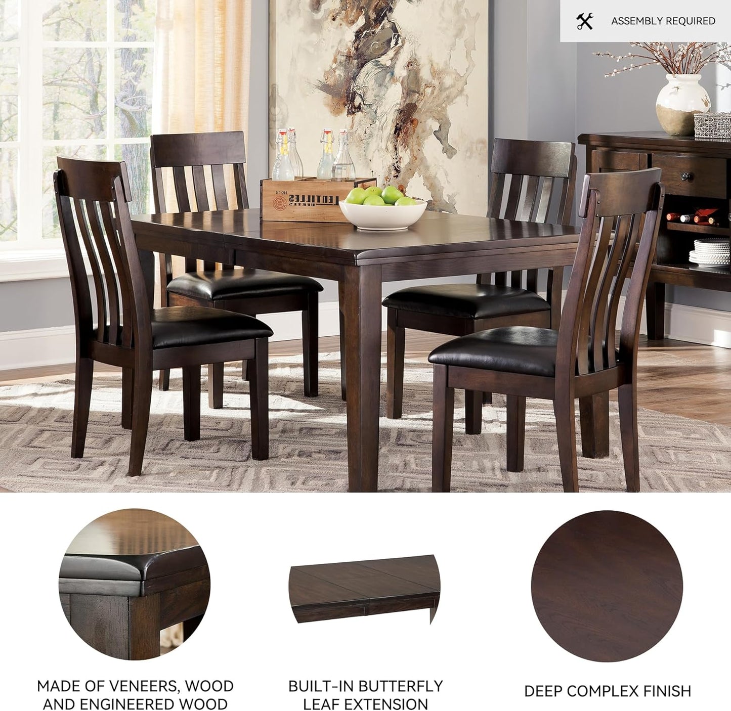 Haddigan Traditional Rectangular Dining Extension Table, Seats up to 8, Dark Brown