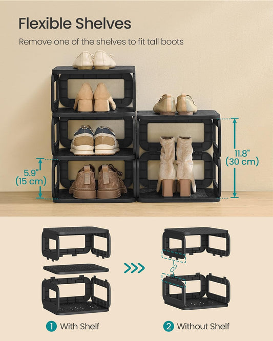 Shoe Rack, Shoe Organizer, 6 Shelves, Shoe Storage, Narrow Shoe Shelf, Open Shelf for Entryway, Living Room, Bathroom, Space-Saving, Ink Black ULPC037B01