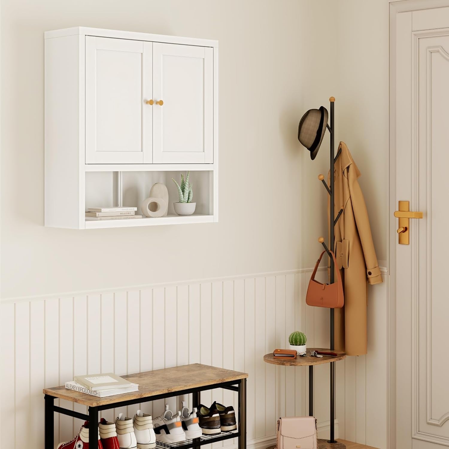 Metal Sideboard Cabinet, Buffet Storage Cabinet, Coffee Bar with Big Drawer and Adjustable Shelf for Kitchen, Dining Room, Living Room (White, 35.4" H-Sideboard)