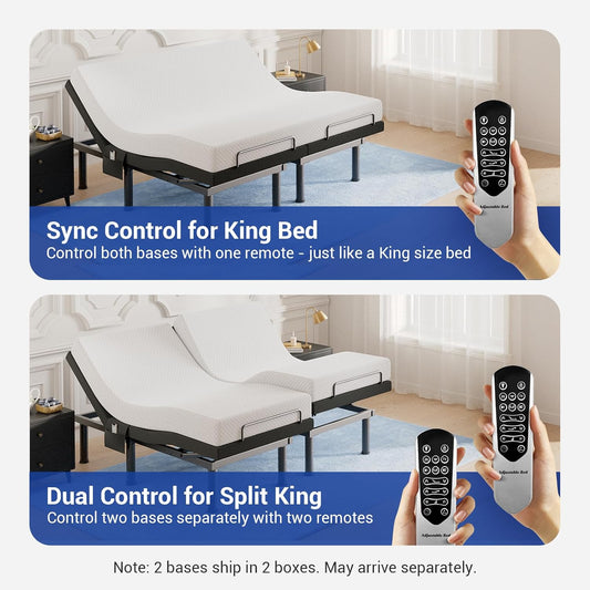 T600 Adjustable Bed Frame Split King Size with Remote & Massage - Syncable Electric Beds Bases, Zero Gravity, Dual Side USB, Nightlight, Quiet Motor, 5 Min Easy Assembly