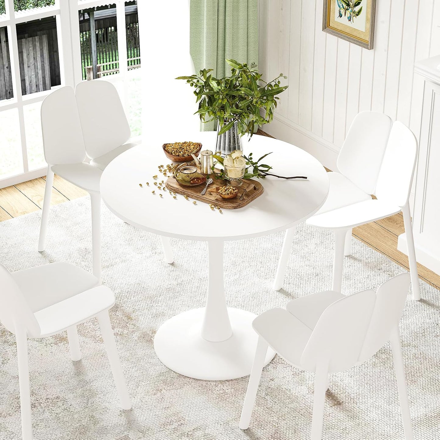 31.5" Small round Dining Table Seats up to 2-4 People,Wood Tabletop Tulip Dining Table with Metal Pedestal Base