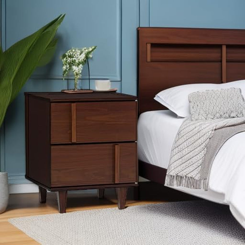 Sprague Contemporary Detailed Drawer Solid Wood Nightstand, 20 Inch, Walnut