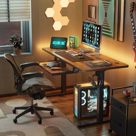 Standing Desk with Keyboard Tray, 48 × 24 Inches Electric Height Adjustable, Sit Stand up Desk, Computer Office Desk, Rustic Brown