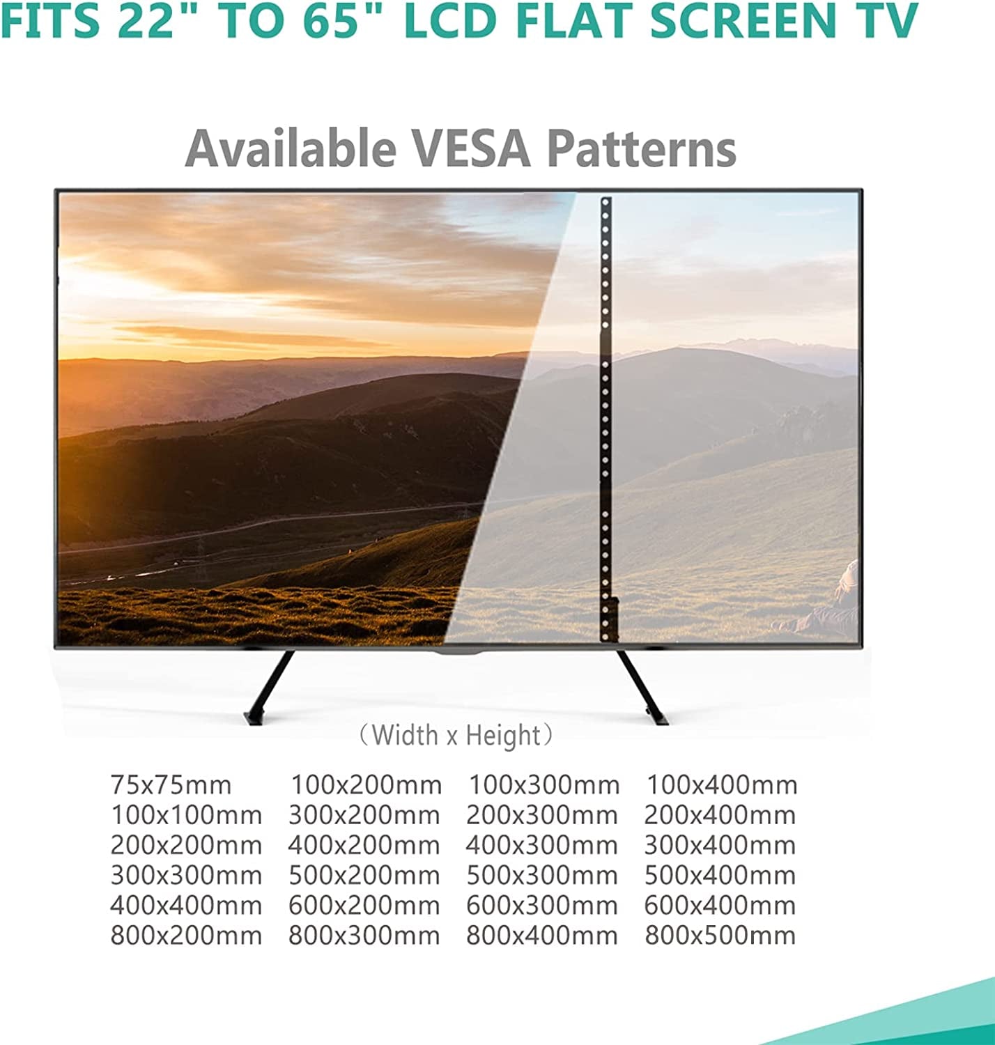 Universal TV Stand 55 Inch TV, TV Stand Mount for 22-65 Inch LCD Flat Screen Tvs, Table Top TV Stands Holds up to 110Lbs Mounting Holes up to 800 by 500Mm (TVS001), Black