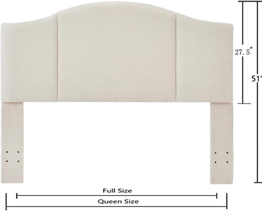 Upholstered Soft Teddy Fabric Queen Headboard,Modern Wave-Like Top Edge Full Size Headboard, 6033-Q-Cream