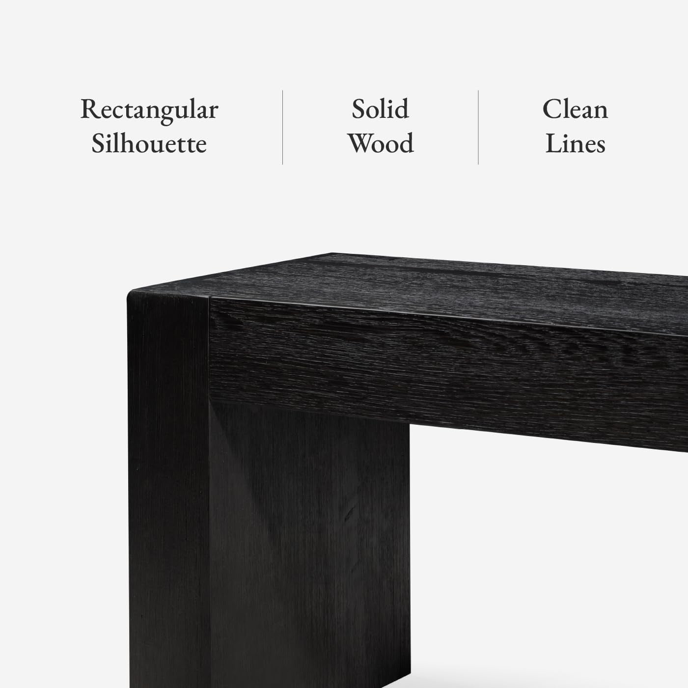 Zeno Contemporary Wooden Backless Bench Seating for Modern Dining, Kitchen Table, Entryway, Foyer, or Lobby in Weathered Black Finish