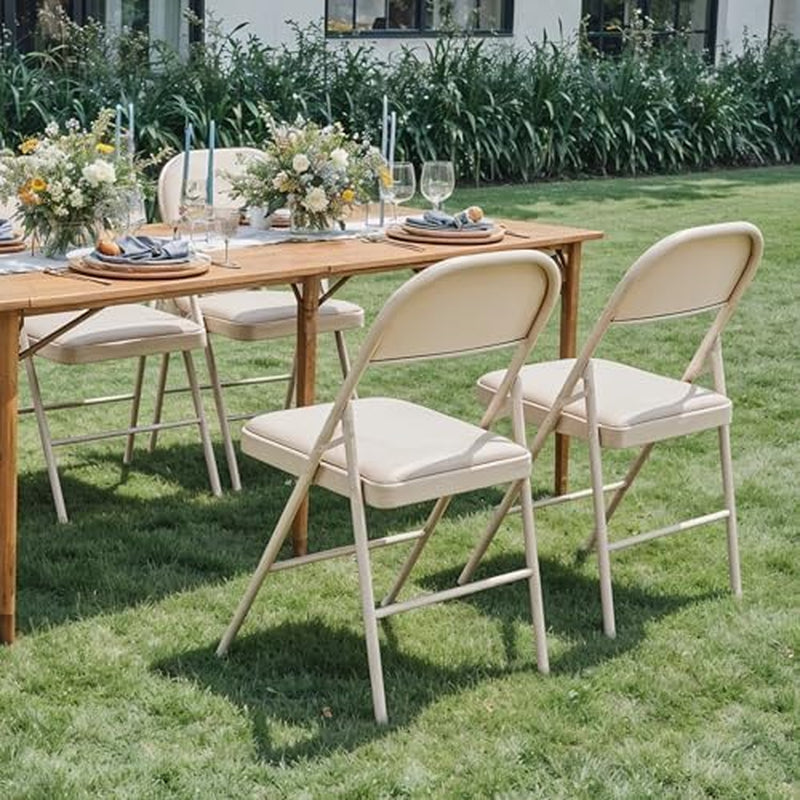 Folding Chairs 4 Pack with Vinyl-Padded Cushion and Back, Sturdy Metal Steel Foldable Chair, Portable Stackable Commercial Guest Seat for Indoor/Outdoor Events, Home, Office Use, Khaki
