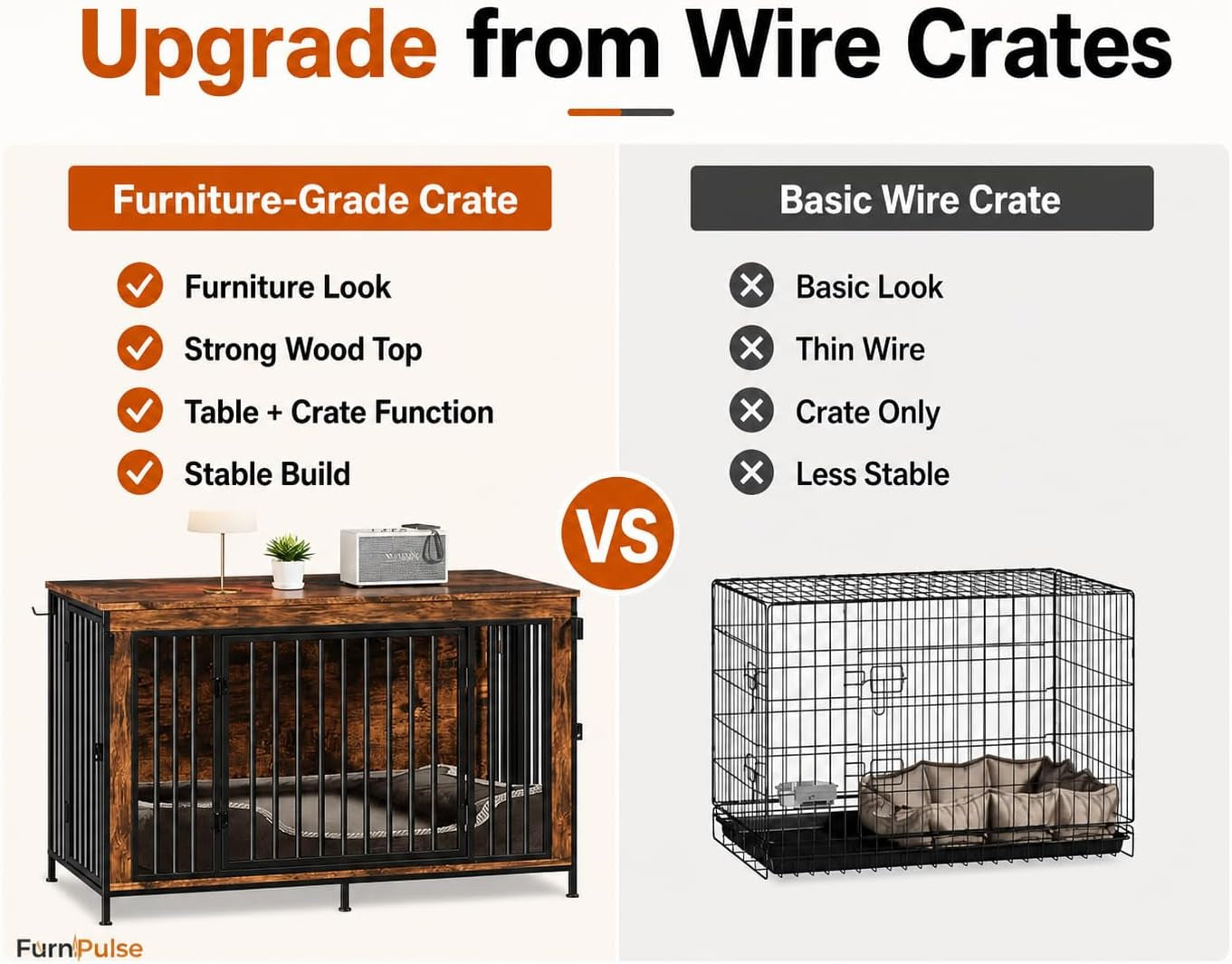 XL Dog Crate Furniture 48'' | Extra Large Heavy Duty Anti-Chew Dog Kennel | Rustic Wooden Entertainment Center & TV Stand with 350LB Top Capacity | Escape Proof Double Door Pet House