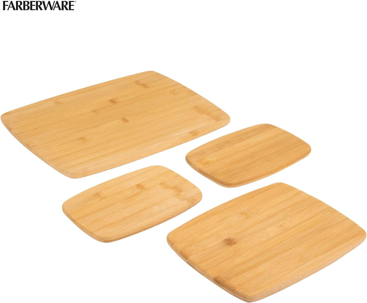4-Piece Reversible Bamboo Cutting Board and Charcuterie Set, Assorted Sizes, Durable Wood Serving Boards for Cheese, Meats, and Prep