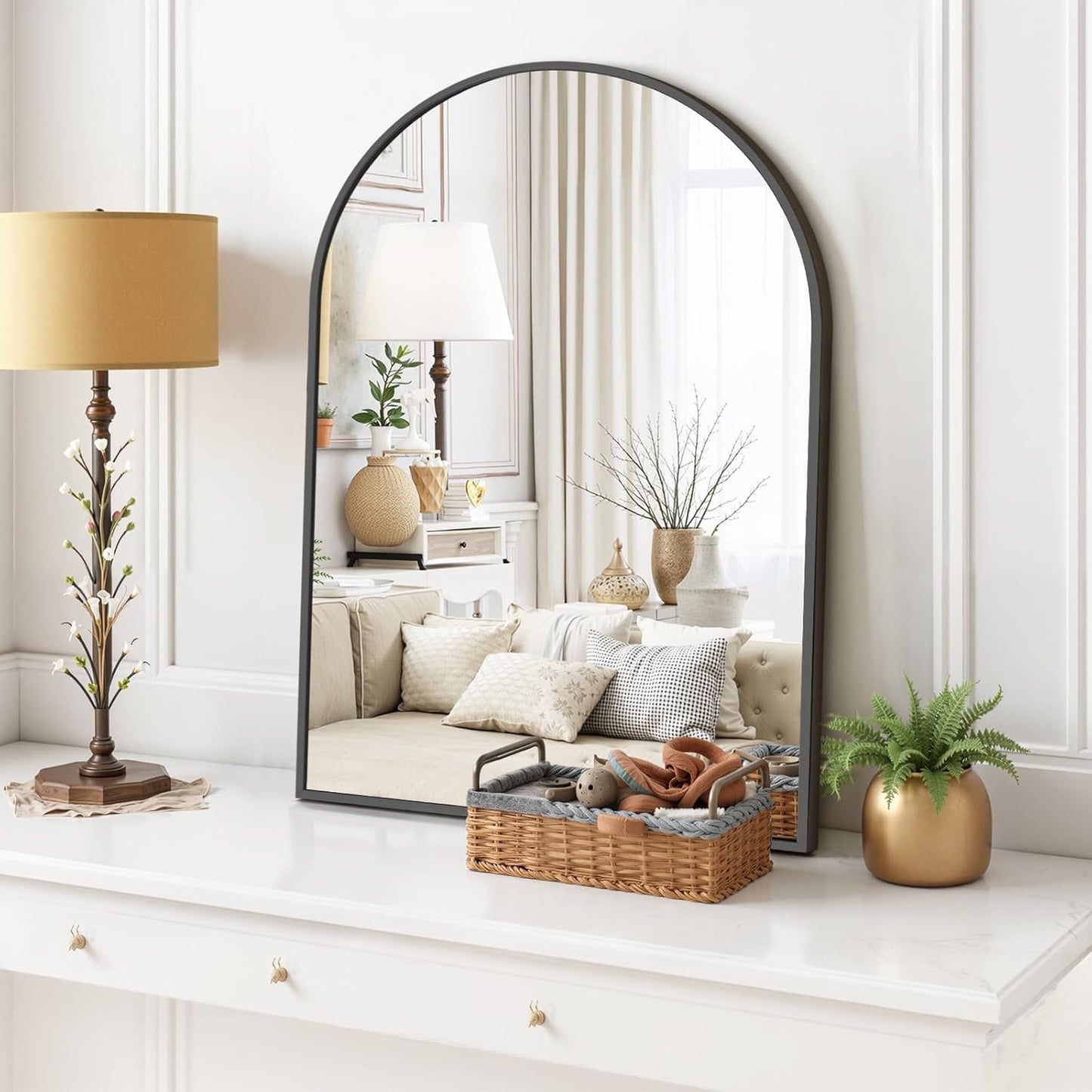 Arched Wall Mirror 30X20 Inch Black Bathroom Vanity Mirror with Metal Frame, Modern Arch Mirror for Bedroom, Living Room, Entryway, Wall Mounted Decorative Mirror