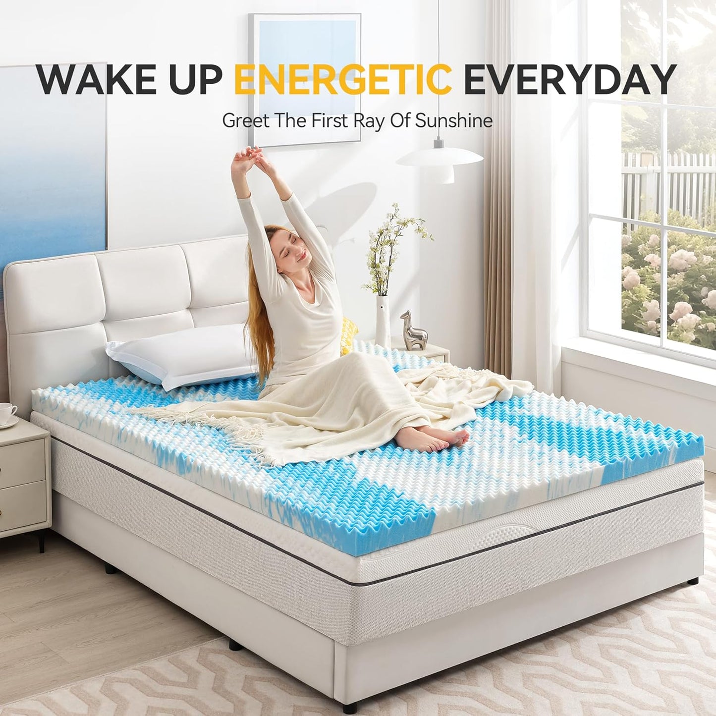 2 Inch Egg Crate Memory Foam Mattress Topper Twin Size, Soft Mattress Pad for Back Pain Relief, Bed Topper, Certipur-Us Certified, Blue