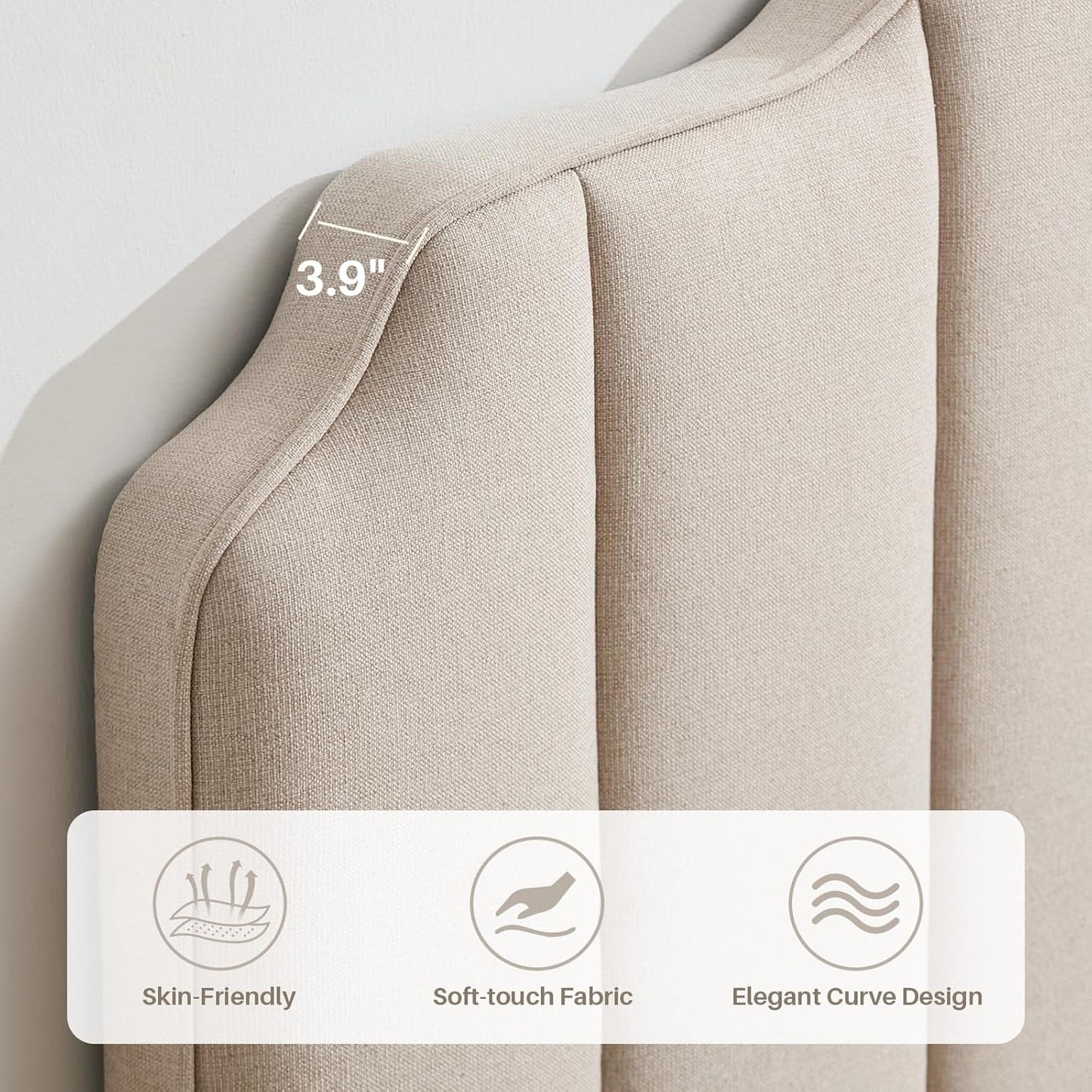 King Size Headboard Light Brown Upholstered Headboard Adjustable Height&Width Linen Headboards Modern Vertical Channel Design Bed Head Board, Light Brown